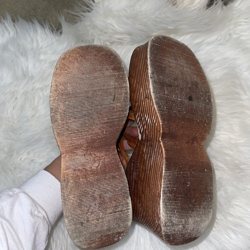 Vintage 90s Y2K Blue Asphalt Brown Wood Bottom Platform Sandals 6 - Picture 3 of 6