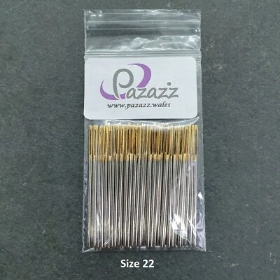 PAZAZZ Cross Stitch Needles Embroidery Tapestry Gold Tail Sizes 22 pack of 100