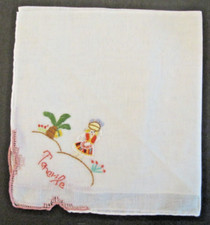 VTG Handkerchief Napkin Dutch Girl Palm Tree Floral Embroidered Souvenir 11"
