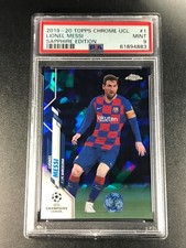 LIONEL MESSI 2019 TOPPS CHROME #1 CHAMPIONS LEAGUE SAPPHIRE PSA 9 BARCELONA