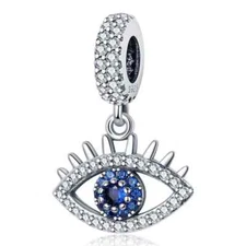 KUNSIR 925 SterlingSilver Charm Blue Eye Protection Dangle For Bracelet DIY Bead