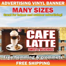 CAFE LATTE Advertising Banner Vinyl Mesh Sign Coffee Tea Drinks Lemonade Ice Bar