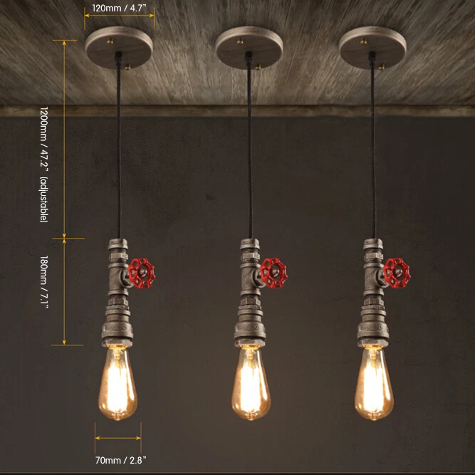 Pipe Lighting Steampunk industrial vintage style Ceiling pendant light valve E27 - Image 3 of 4