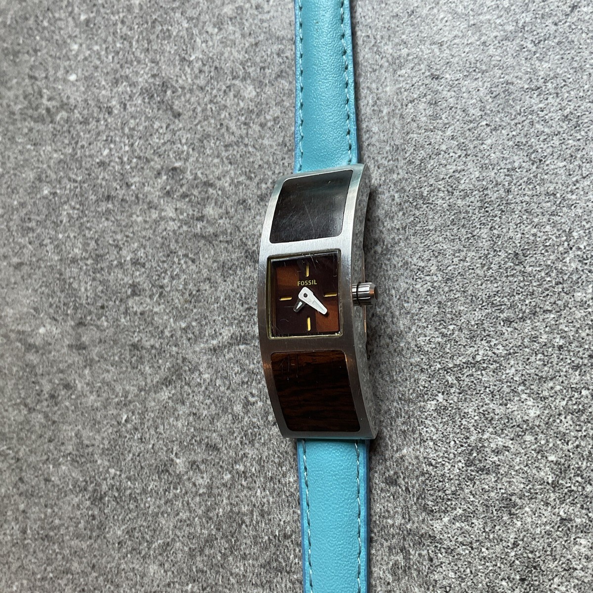 Vintage Fossil Stainless Steel and Leather Wood Grain Dial Women\'s Watch JR9688 Rare Fossil Womens Watch 16mm Stainless Steel Case W/Wood  main image 2