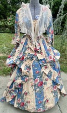 ANTIQUE EDWARDIAN 18TH CENTURY FLORAL COTTON BALL GOWN DRESS COSTUME