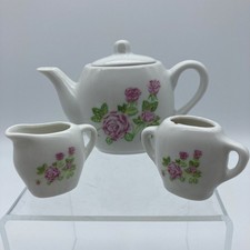 VTG 12 Pc Miniature Porcelain Tea Set Pot w/ lid Sugar/Creamer 4 cups 4 saucers
