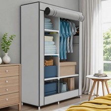 Wardrobe With Hanging Rail Shelving Clothes Storage Large Cupboard Fabric Canvas