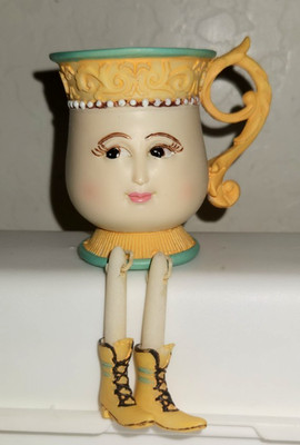 Collections Etc Tea Party Anthropomorphic Resin Shelf Sitter Yellow Tea Cup