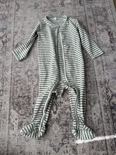 Quincy Mae Full Snap Footie Sea Green Stripe 12-18 Months