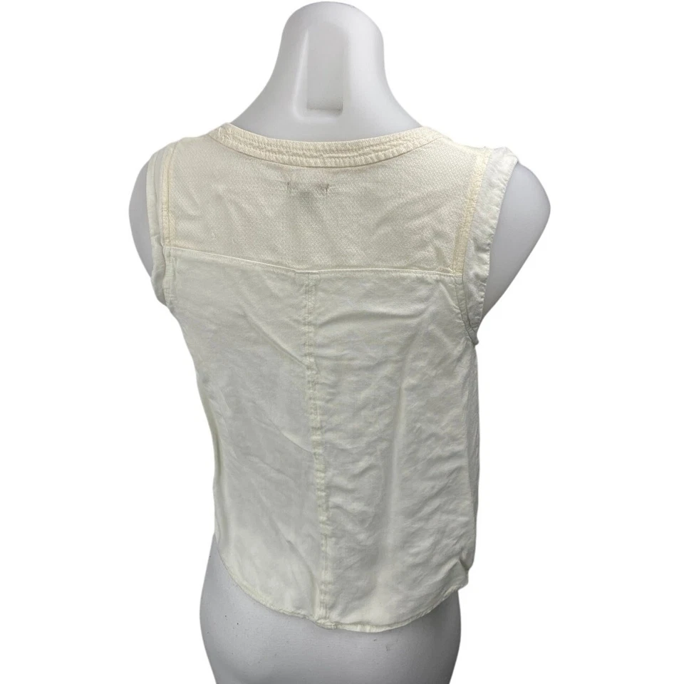 Ecote Women's Cream White Sleeveless Split V-Neck Crop Shirt Tank Top Size S - Image 2 of 4