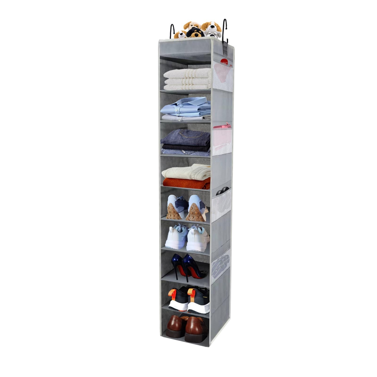 Large-Sized Hanging Shoe Organizer 10-Shelf, Sturdy Hanging Closet Organizer ...