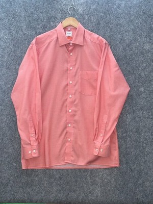 Olymp Luxor Mens Shirt 16.5 Salmon Pink Modern Fit Long Sleeve Smart Formal