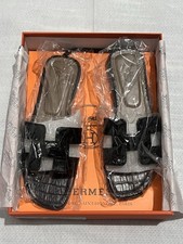 Hermes Women's Size 38 EU 5 UK Black Leather Slider  Sandals Semelle Cuir Italy