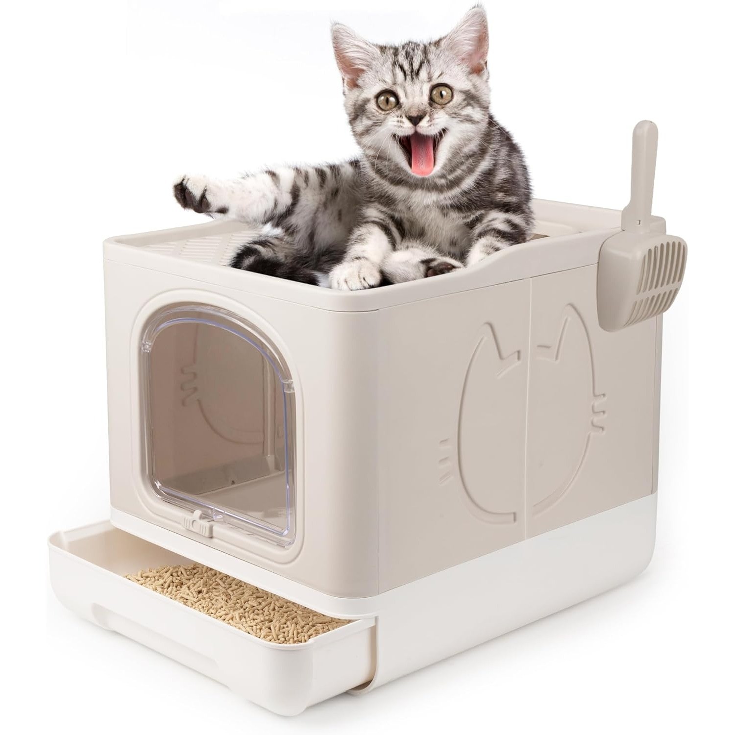 Cat Litter Box, Large Covered Litter Box for Cats with Drawer Kitty Litter Pan