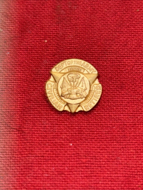 US Dept of the Army Retired Civilian Goldtone Metal Award Badge Pin Marked LIGI