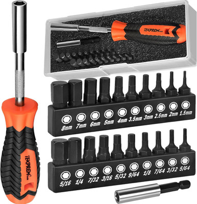 TEKPREM 20-Piece Metric & SAE Hex Bit Set with Magnetic 1/4'' Screwdriver Bit Dri