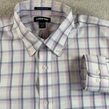 Lands' End Mens 17-34 Traditional Fit No Iron Supima Pinpoint Plaid Shirt spot