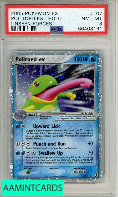 2005 POKEMON EX UNSEEN FORCES POLITOED EX-HOLO #107  PSA 8 NM-MT