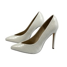 Fashion Nova White Croc Embossed Stiletto Heels Pointed Toe Pumps 7.5 KESSEL