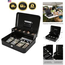 Large Cash Box with Money Tray and Lock - Safe Box for Cash Saving Key Lock M...