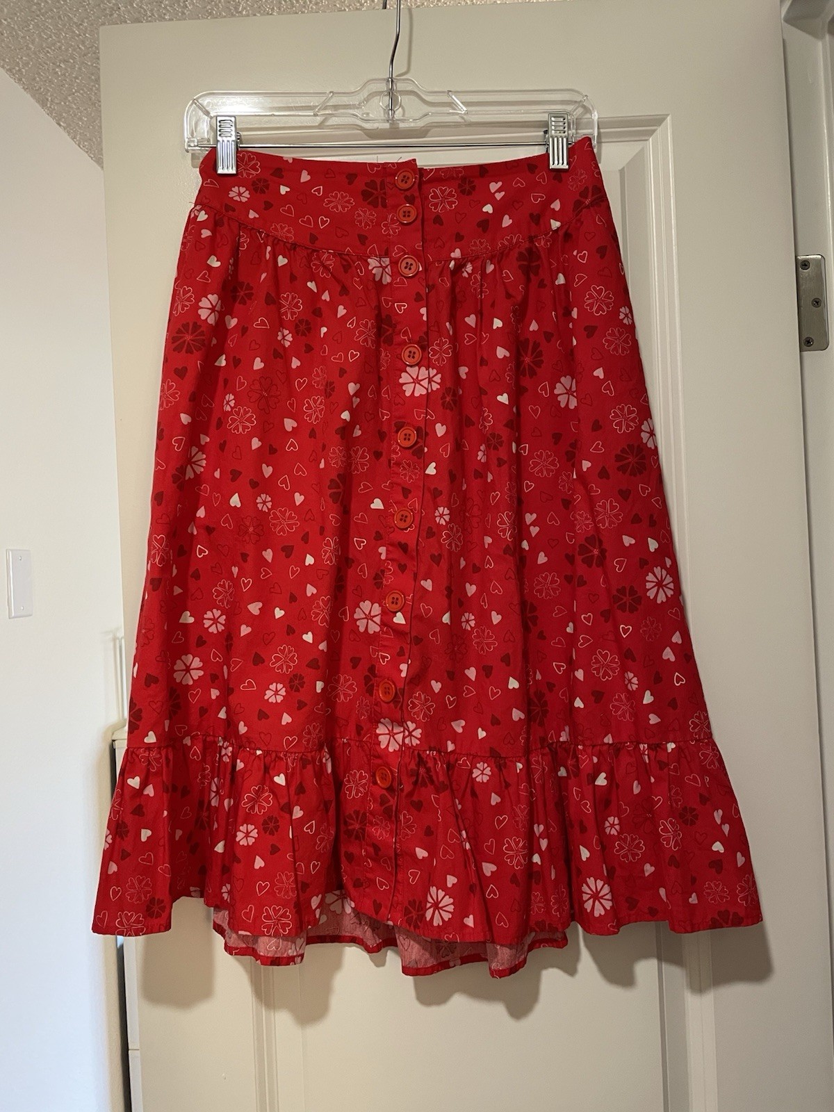 ModCloth Red Button Down Heart Pattern A Line Ski… - image 1