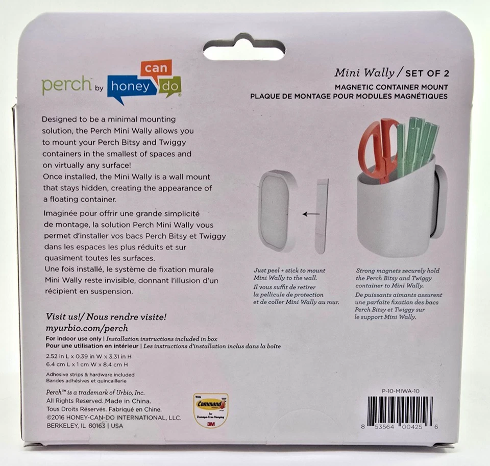 Perch by Honey-Can-Do Mini Wally Metal Wall Mount Organizer 2-Pack Dorm Office - Image 2 of 4