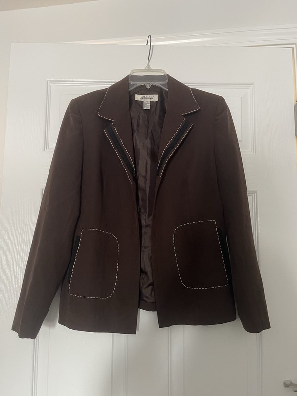 Appraisal Brown & Black Faux Suede Jacket Embroidered Size 10 EUC