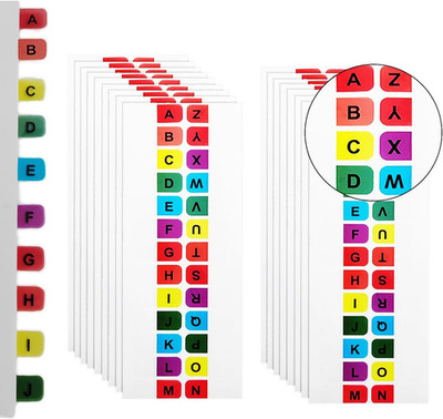 416 Pcs Colored Alphabetical Tab Indexes,（16 Sheets） A-Z Index Tabs, Self Adhesi