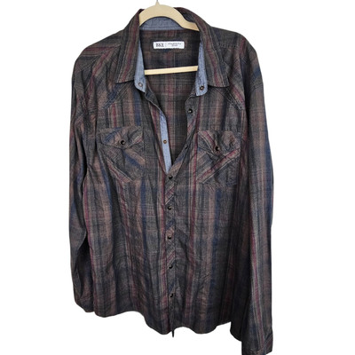 BKE Shirt Pearl Snap Wester Shirt Long Sleeve Shirt Plaid Shirt Men 2XL Brown