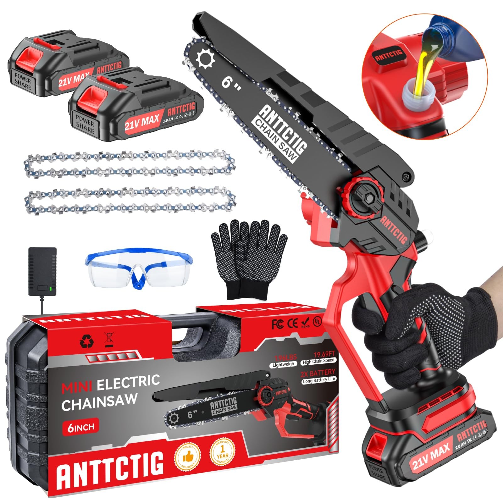 Mini Cordless Chainsaw 6 Inch Battery Powered Electric Handheld Saw for Cutting Wood