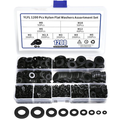 #ad 1200 Pcs Nylon Flat Washers for Screws Bolts Black Plastic Washers Premium Fen $12.46