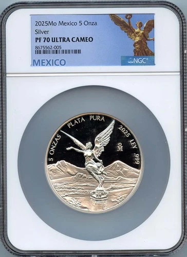 2025 Mo Mexico 5 Onza Libertad Silver NGC PF70UC Low Mintage 400