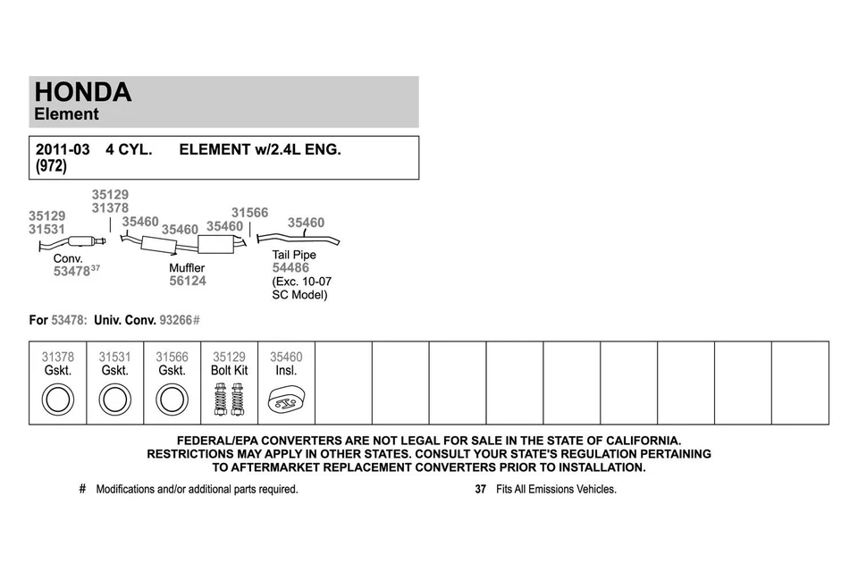 For Honda Element 2003-2011 Walker 54486 Aluminized Steel Exhaust Tailpipe - Изображение 2 из 2