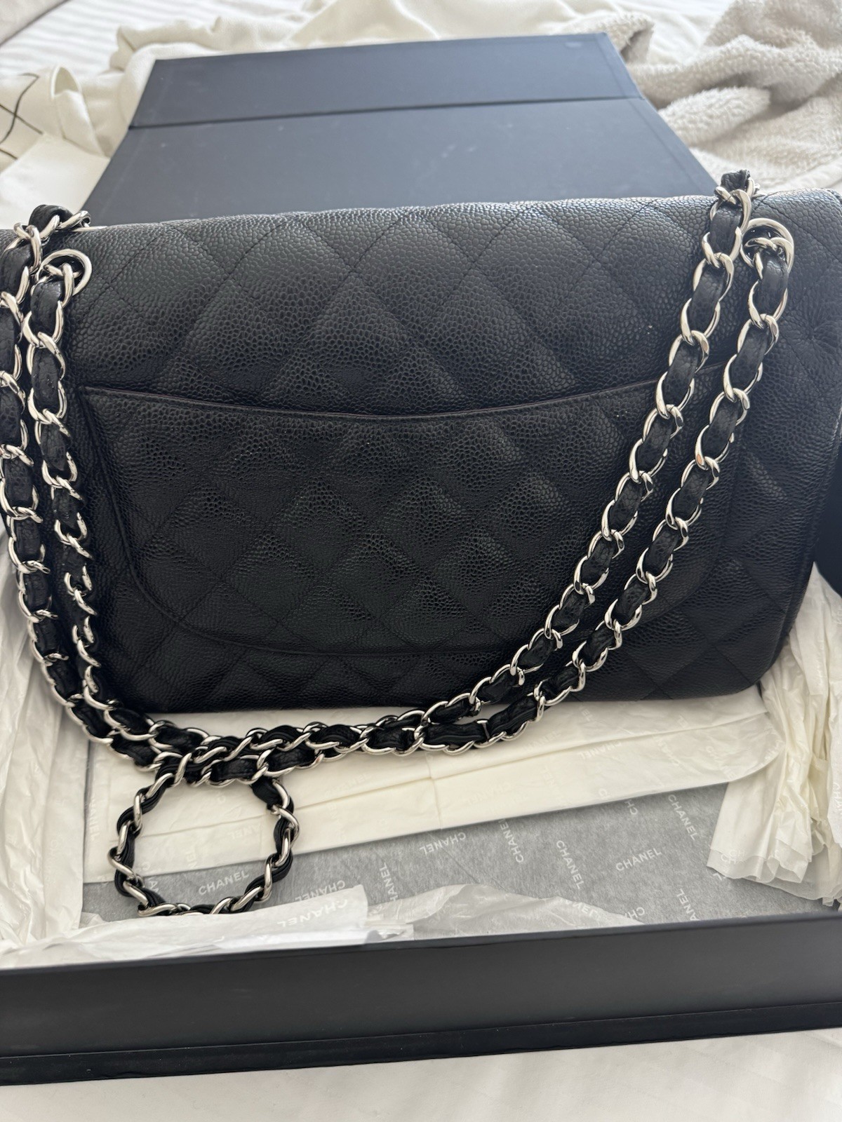 Chanel Large Flap bag. Grained leather with silver coloured hardware. Genuine. image 3
