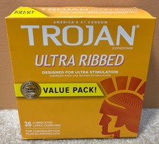 Factory Sealed Trojan ULTRA RIBBED Lubricated Latex 36 Condoms 08/2029 FREE SHIP
