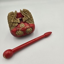 Vtg. Chiński boksandr rzeźbiony smok muyu / drewniany instrument perkusyjny rybny czerwony