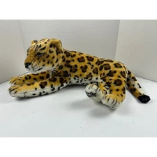 Large 10"x24" Plush Leopard Stuffed Animal Toy Realistic Spotted Jungle Decor