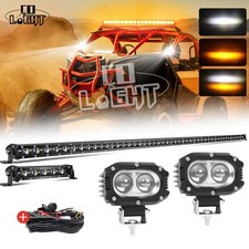 Roof 50'' Strobe LED Light Bar+7"+4" Cube Pods+Wire Kit For Can-Am Maverick X3