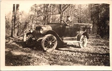 RPPC Early Automobile Man Driving Touring Car Michigan Velox Postcard