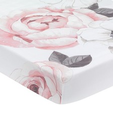 Lambs  Ivy Floral Garden Pink/White Watercolor Cotton Baby Fitted Crib Sheet