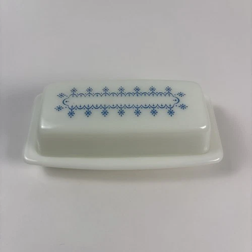 Vintage Pyrex Blue Snowflake Butter Dish with Lid,
