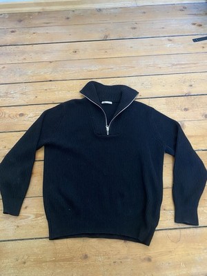 Zara Black Half-Zip Ribbed Knit Sweater