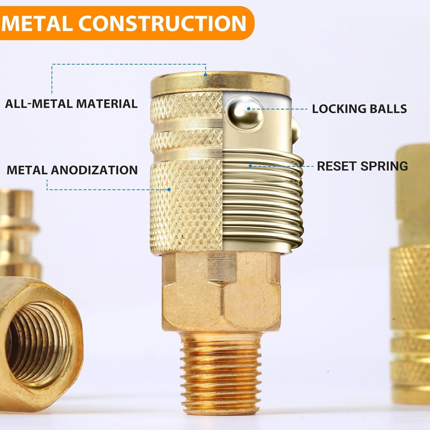 14 Pcs Brass Quick Connect Hose Fittings, Premium Air Hose Fittings, Coppering 1