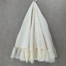 Vintage Cream Ivory Lace Trim Tablecloth Ruffle Hem 70"