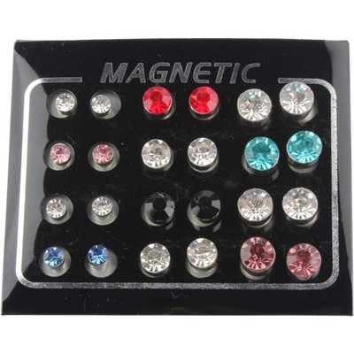 Magnetische Ohrstecker ohne Piercing, 12 Paar, glänzende Strasssteine, Unisex