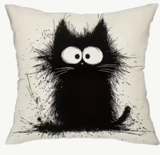 Vintage Black Cat Humor Fun Halloween Throw Pillow Cover Holiday Home Decor