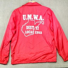 Vintage Birdie UMWA West Virginia Union Coaches Jacket Red Large Made in USA 80s