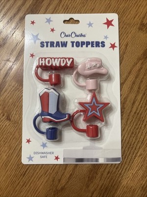Char Charms 2026 Straw Toppers Set of 4 WESTERN PATRIOTIC