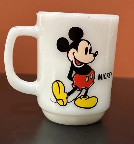 Vtg Mickey Mouse Milk Glass Coffee Cup Mug Anchor Hocking Pepsi Collector Series