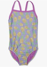 NWT Speedo Girls Printed Propel Back One-Piece Lemon Chrome Size 16